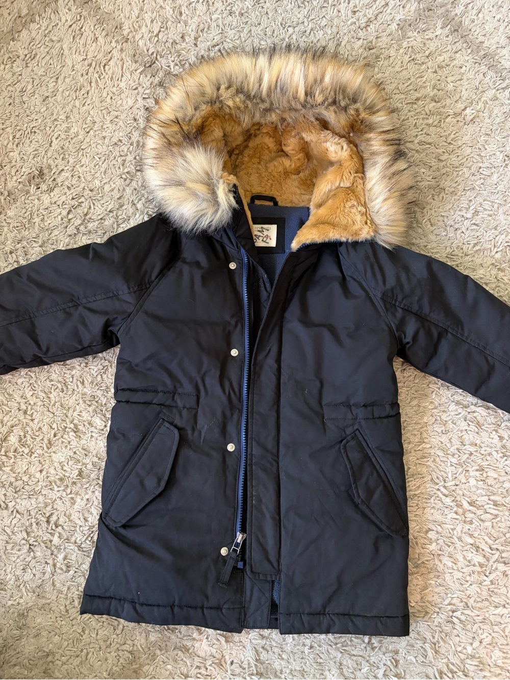Crewcuts kids faux fur trimmed parka, size 4/5